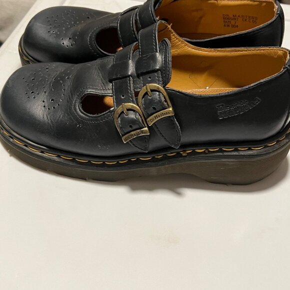 VINTAGE Dr. Martens Black Leather Mary Jane Shoes double Buckle Strap Y2K - Picture 1 of 10